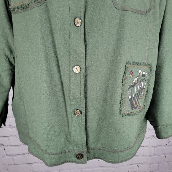 VTG C.A. Sport Green 100% Silk Lightweight Buttoned Lined Jacket Safari Large L - Picture 7 of 16
